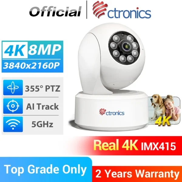 Ctronics Camera Wifi Indoor HD 4K Real 8MP 5G IP Camera IR Night Vision 360 Human Auto Tracking CCTV Baby Camera UHD 2 Way Audio