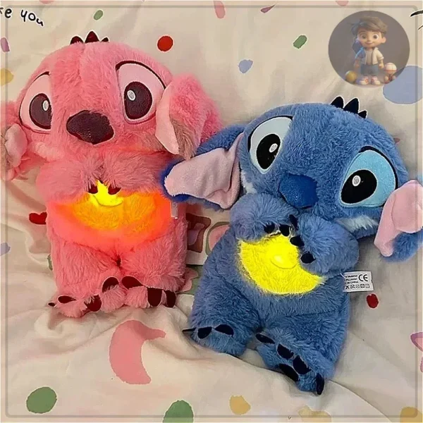 MINISO 2024 New Stitch Baby Breathing Bear Plush Soothing Kawaii Music Sleeping Companion Sound And Light Plush Toy Kids Gift - Image 2