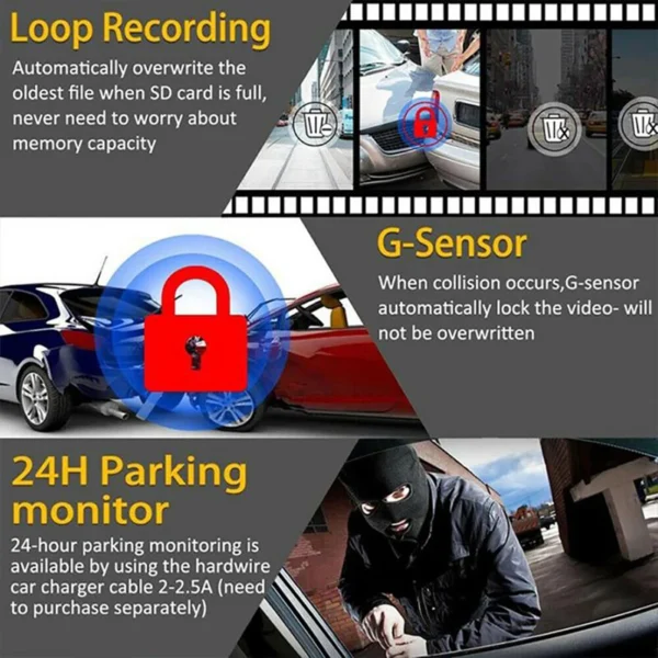 3Channel Dash Cam for Car 1080P Video Recorder WIFI APP Dashcam Car DVR Front and Rear View Camera Night Vision car accessory - Image 6