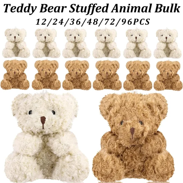 12-96Pcs Plush Mini Teddy Bear 4 Inch Stuffed Animals Tiny Bear Mini Bear Soft Bear Doll for Party Favors DIY Keychain Bag Decor