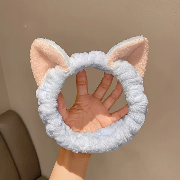 Cat Ear Shaped Coral Velvet Headband - Comfortable Skin Care Headband Suitable for Facial Masks and Makeup Skin Care - Image 3