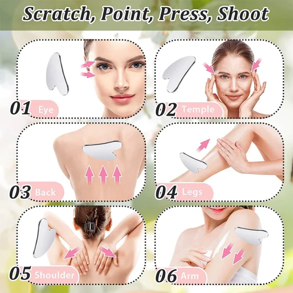 Stainless Steel Skin Scraping Face Massage Skincare Tool Guasha Scraper Lifting Anti Wrinkle Gua Sha Body Neck Care Massager - Image 5