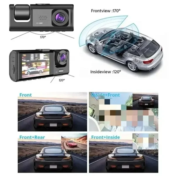 3 Channel Car DVR HD 1080P 3-Lens Inside Vehicle Dash CamThree Way Camera DVRs Recorder Video Registrator Dashcam Camcorder - Image 6