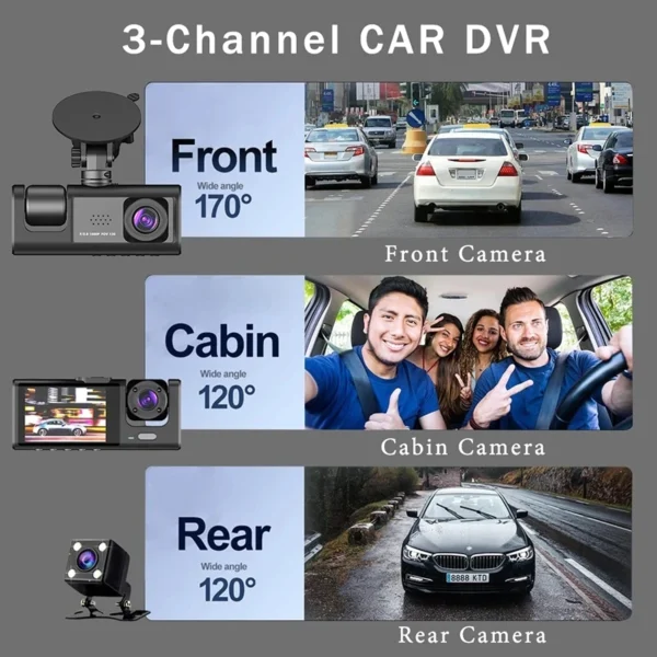 3Channel Dash Cam for Car 1080P Video Recorder WIFI APP Dashcam Car DVR Front and Rear View Camera Night Vision car accessory - Image 2