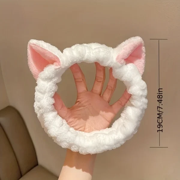 Cat Ear Shaped Coral Velvet Headband - Comfortable Skin Care Headband Suitable for Facial Masks and Makeup Skin Care - Image 2