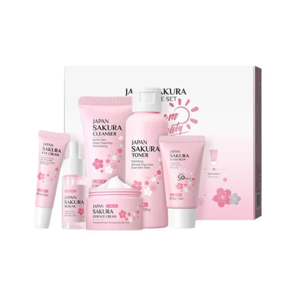 6pcs/Set Sakura Skin Care Sets Face Cream Serum Toner Facial Cleanser Sunscreen Eye Cream Face Skin Care Set Product Gift box - Image 2