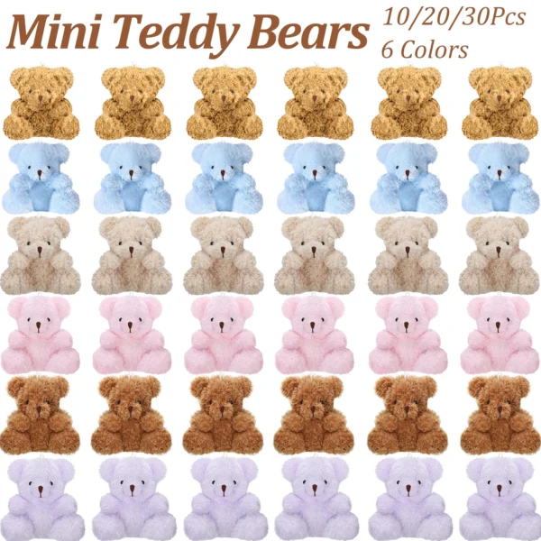 10-30Pcs Mini Plush Bears 4 Inch Small Bear Stuffed Animal Toys Tiny Fuzzy Bear Soft Bear Stuffed Doll for Christmas Birthday