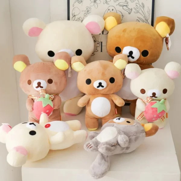 Kawaii Strawberry Rilakkuma Plush Doll Anime Teddy Bear Rilakkuma Bear Dress up Raccoon Plushies Pelcuhe Stuffed Doll Kid Gift