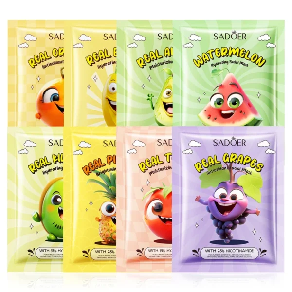 8pcs SADOER Fresh Fruits Face Mask Facial skincare Moisturizing Brightening Firming Hydrating Facial Masks for Face Skin Care