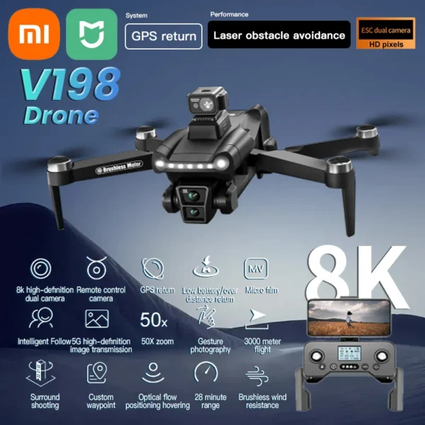 Xiaomi Mijia V198GPS Drone 4K Profesional FPV Brushless Laser obstacle avoidance Aerial Optical Foldable Quadcopter Mini 8K Dron